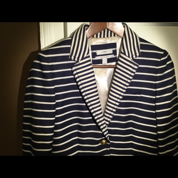 J Crew navy ivory striped schoolboy blazer 2 NWOT - Picture 2 of 4